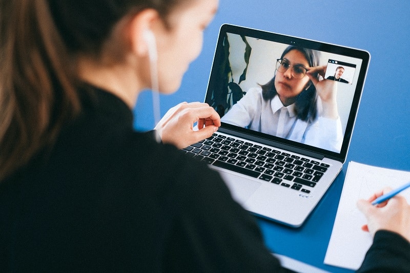 woman video chatting for job interview